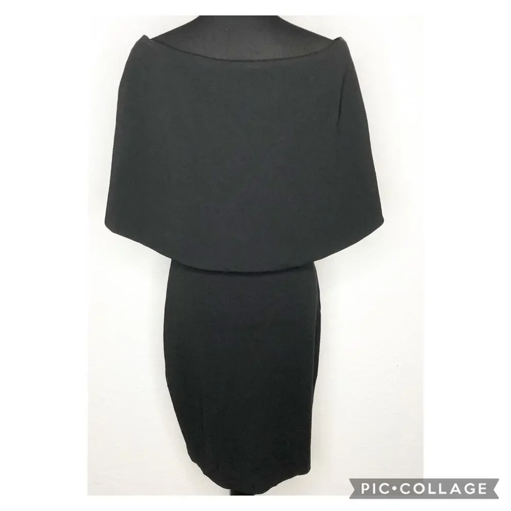 Nicole Miller Collection black cape off shoulder sheath dress size 12 NWT chic